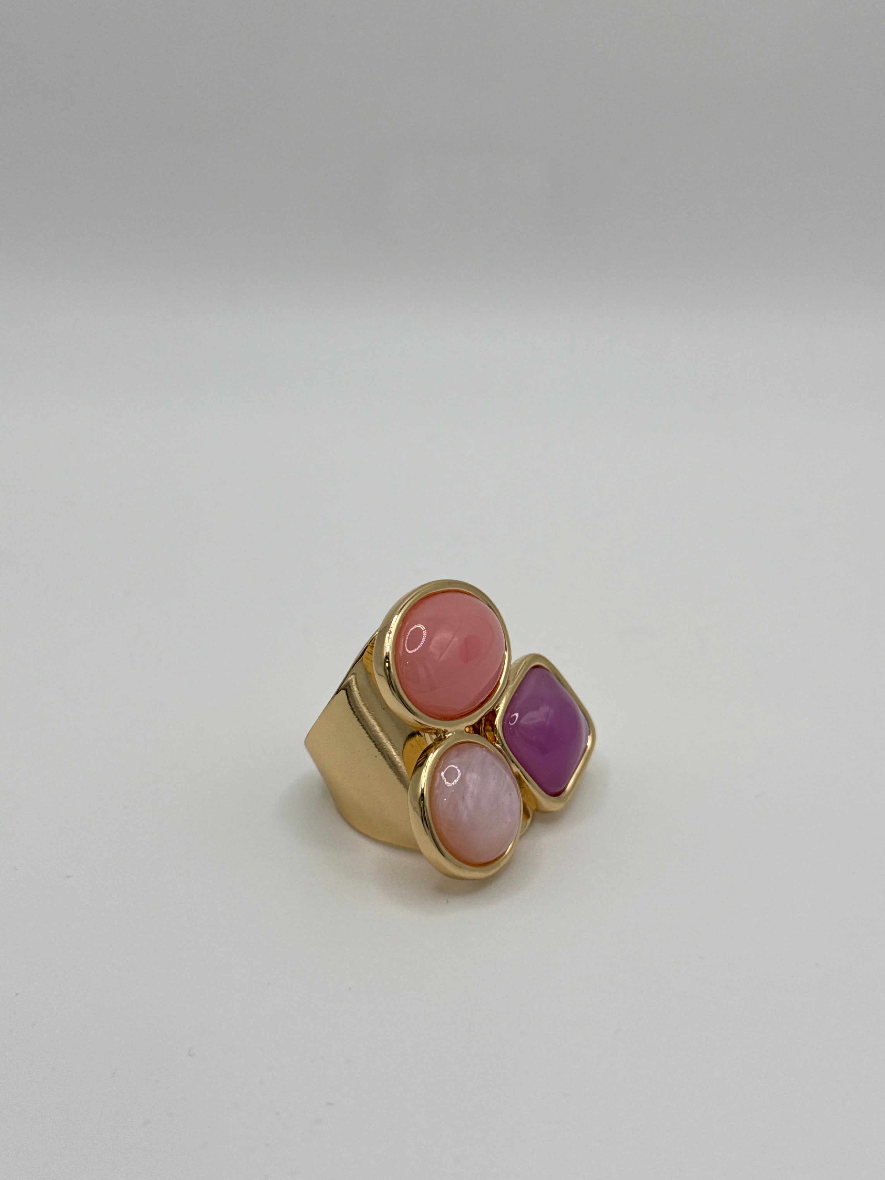 Anello Tre Castoni Rosa e Viola