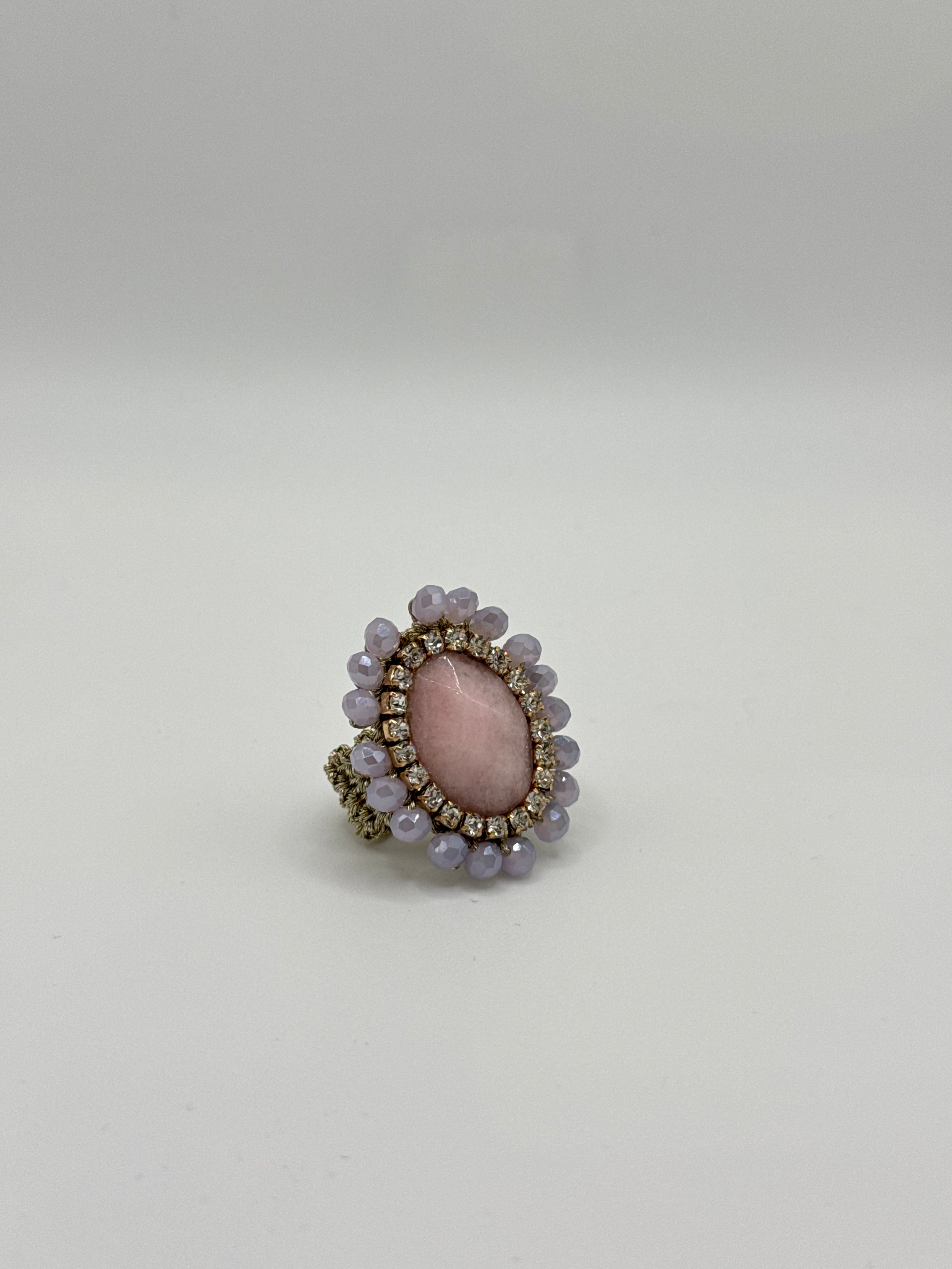 Anello Macramè Rosa Brillantini