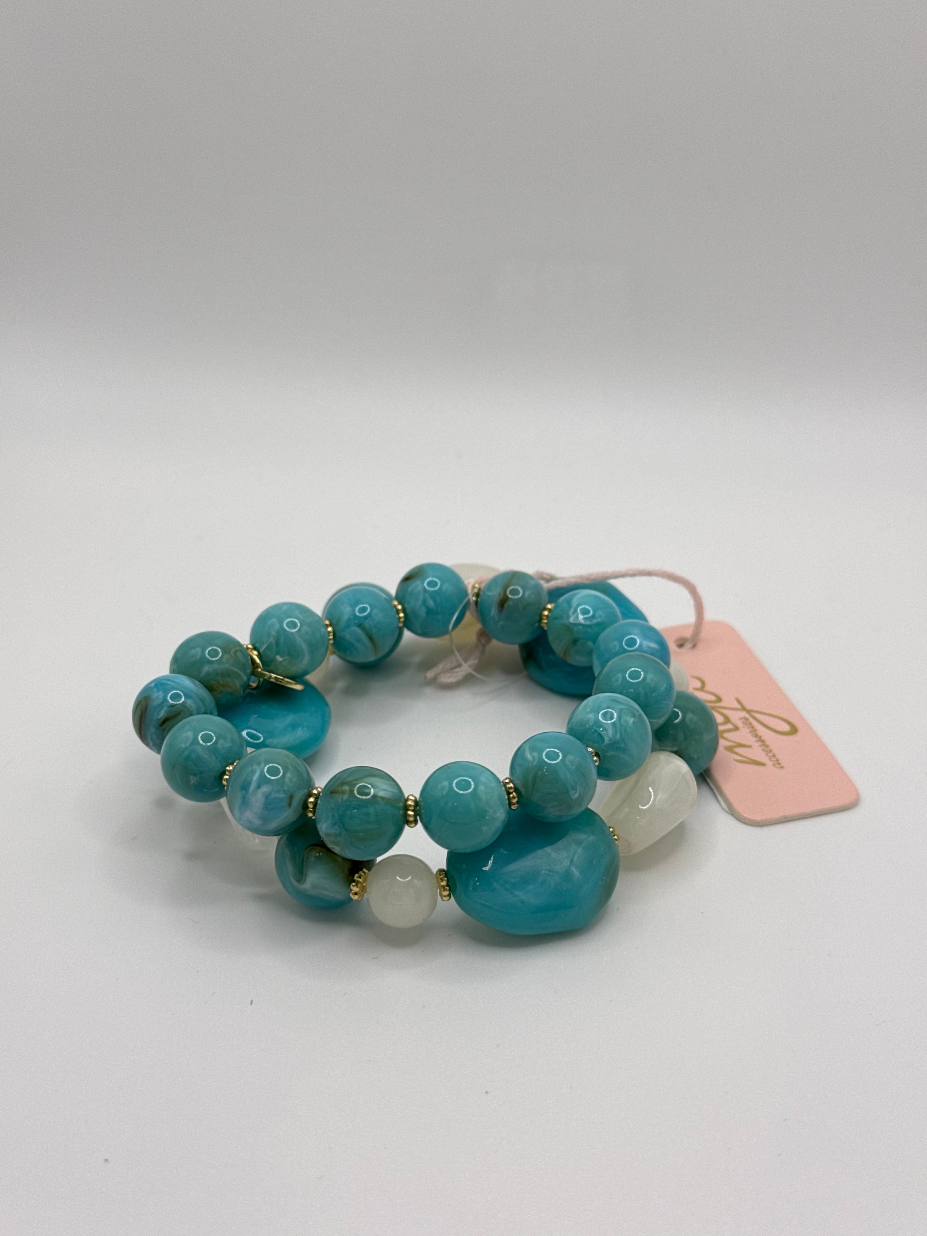 Bracciale Due Fili Turchese e Bianco