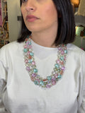 Collana Tre Fili Verde e Rosa Vetro