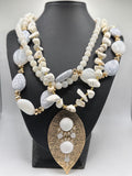 Collana Foglia Bianco e Oro