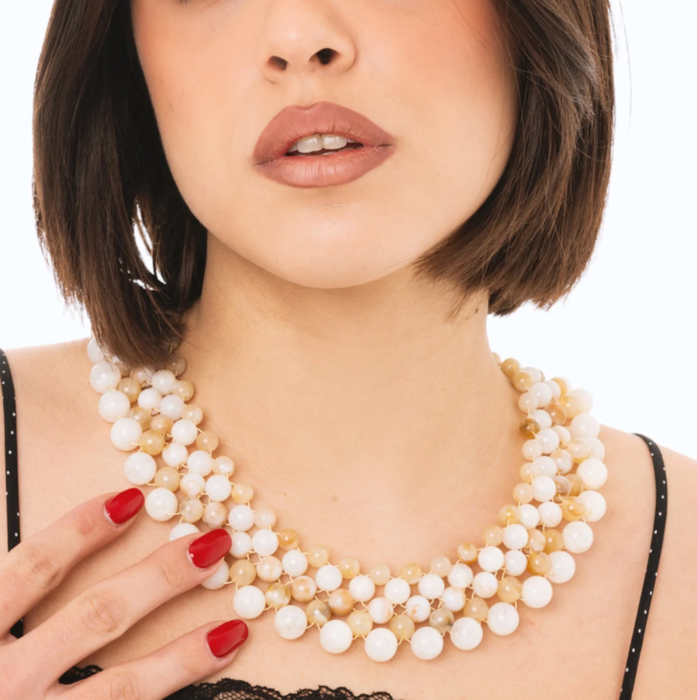 Collana Sfere Intrecciate Beige