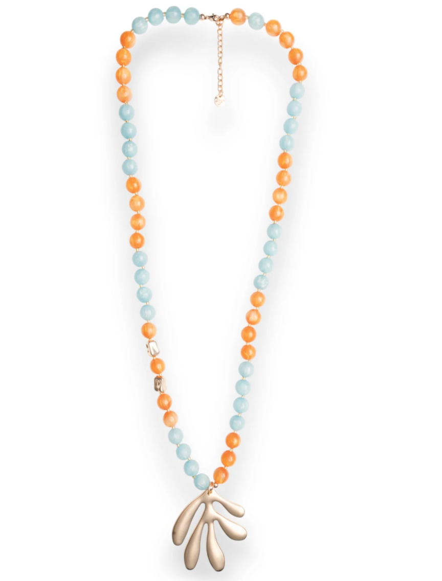 Collana Foglia Arancio e Turchese