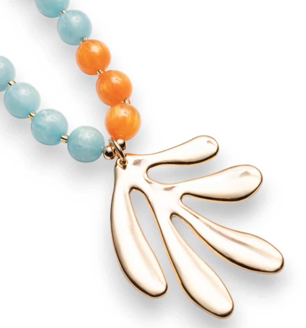 Collana Foglia Arancio e Turchese