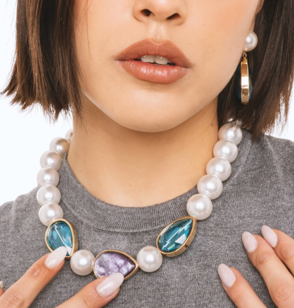 Collana Goccia Viola e Blu