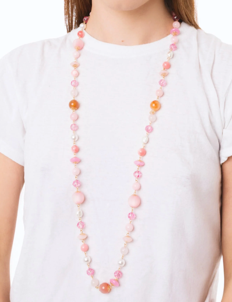 Collana Pietre e Vetro Rosa