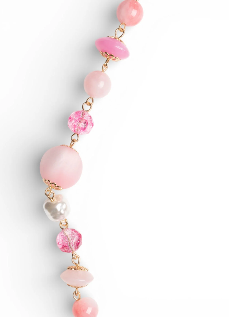 Collana Pietre e Vetro Rosa