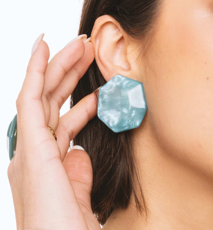 Orecchini Clip Esagono Blu